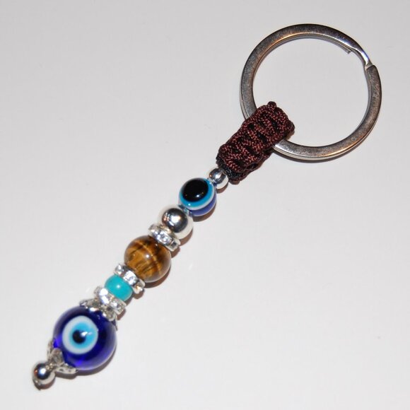 Hamsa Keychain,Evil Eye Keychain,Good Luck Keyring,Tiger Eye Stone - Picture 2 of 2